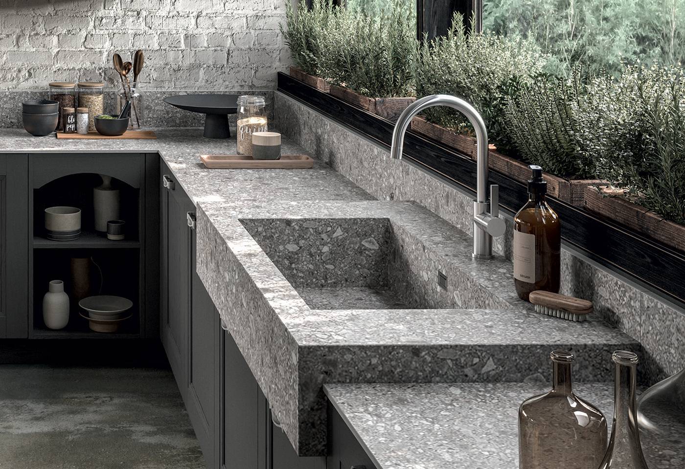 Cuisine Gioiosa finition noire evier